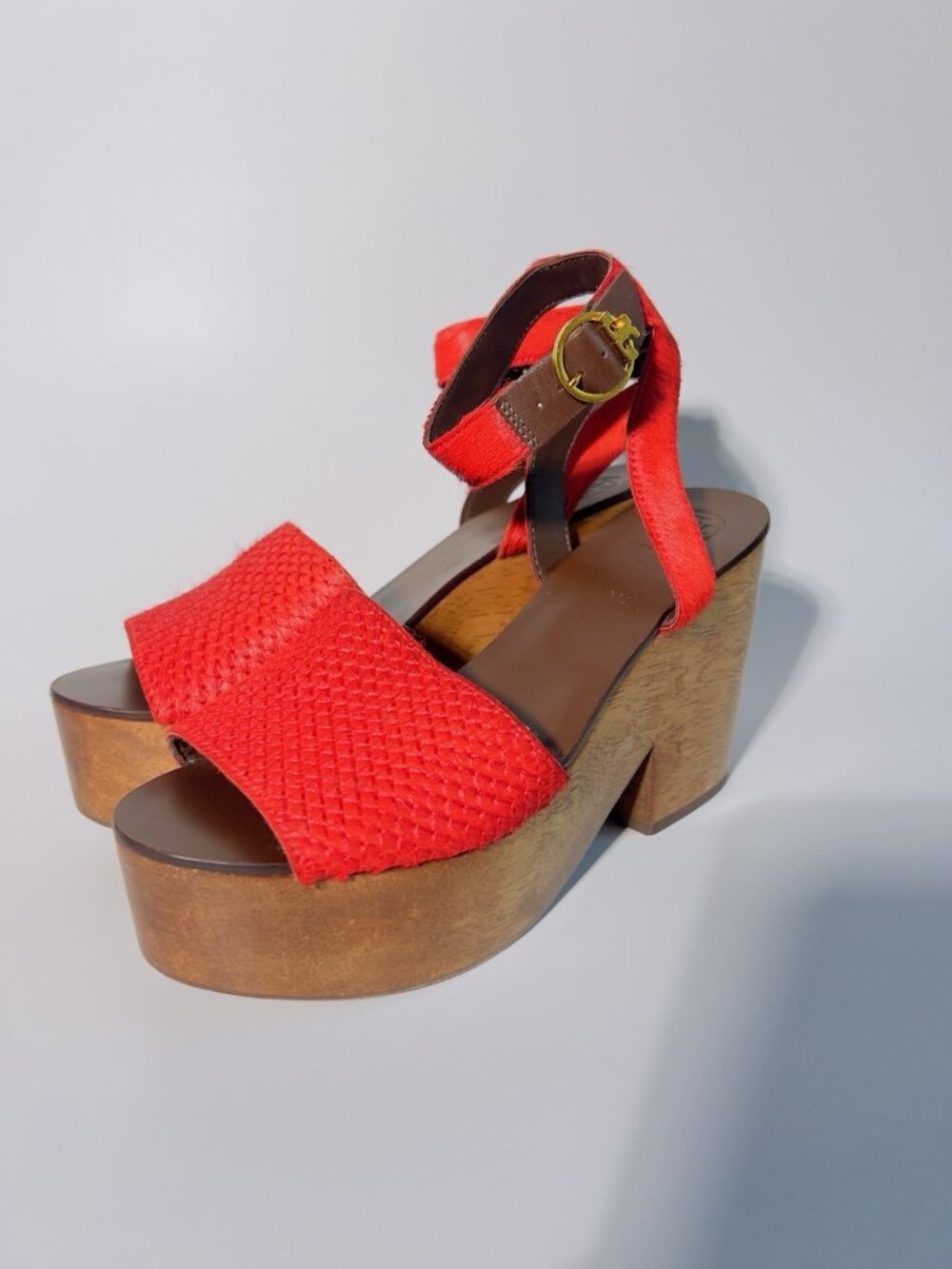 Tory Burch Camilla Haircalf Platform Sandals Red Size 6.5 M - Picture 6 of 13